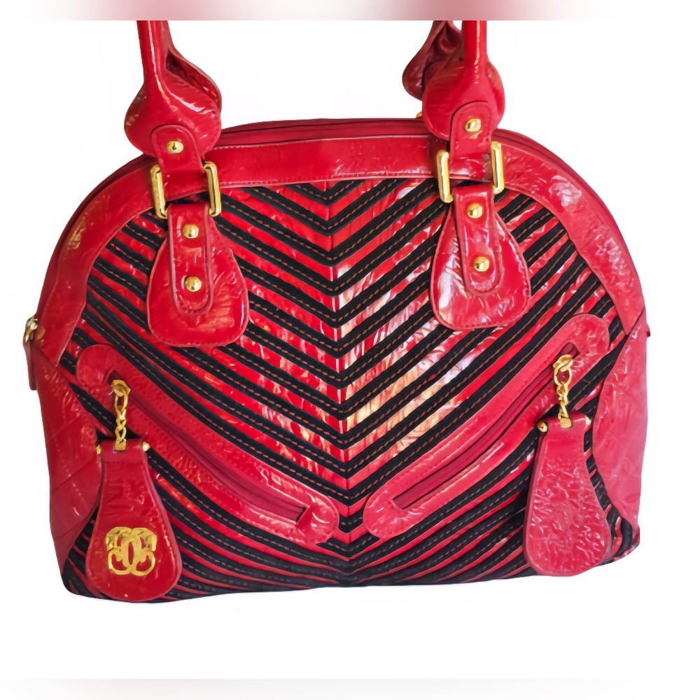 Sharif Original 1827 Designer Purse Red/Black Leather Shoulder Bag *Bonus Tote - Picture 2 of 14